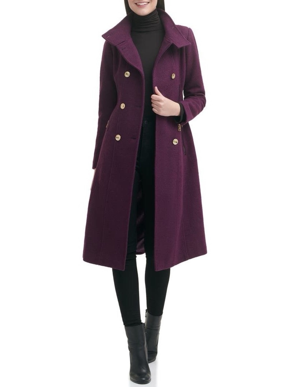 GUESS 🧥 Women's Double-Breasted Long Wool Blend Coat - “Eggplant”